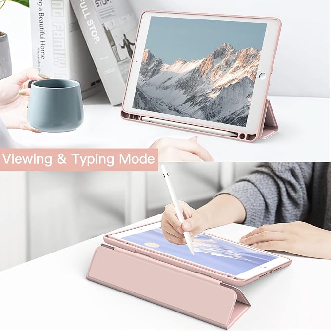 JETech Case Cover for iPad 9th/8th/7th Gen 10.2 Beige | Clear Transparent Back Pencil Holder Slim Shockproof Protection Tri-Fold Stand Auto Wake/Sleep