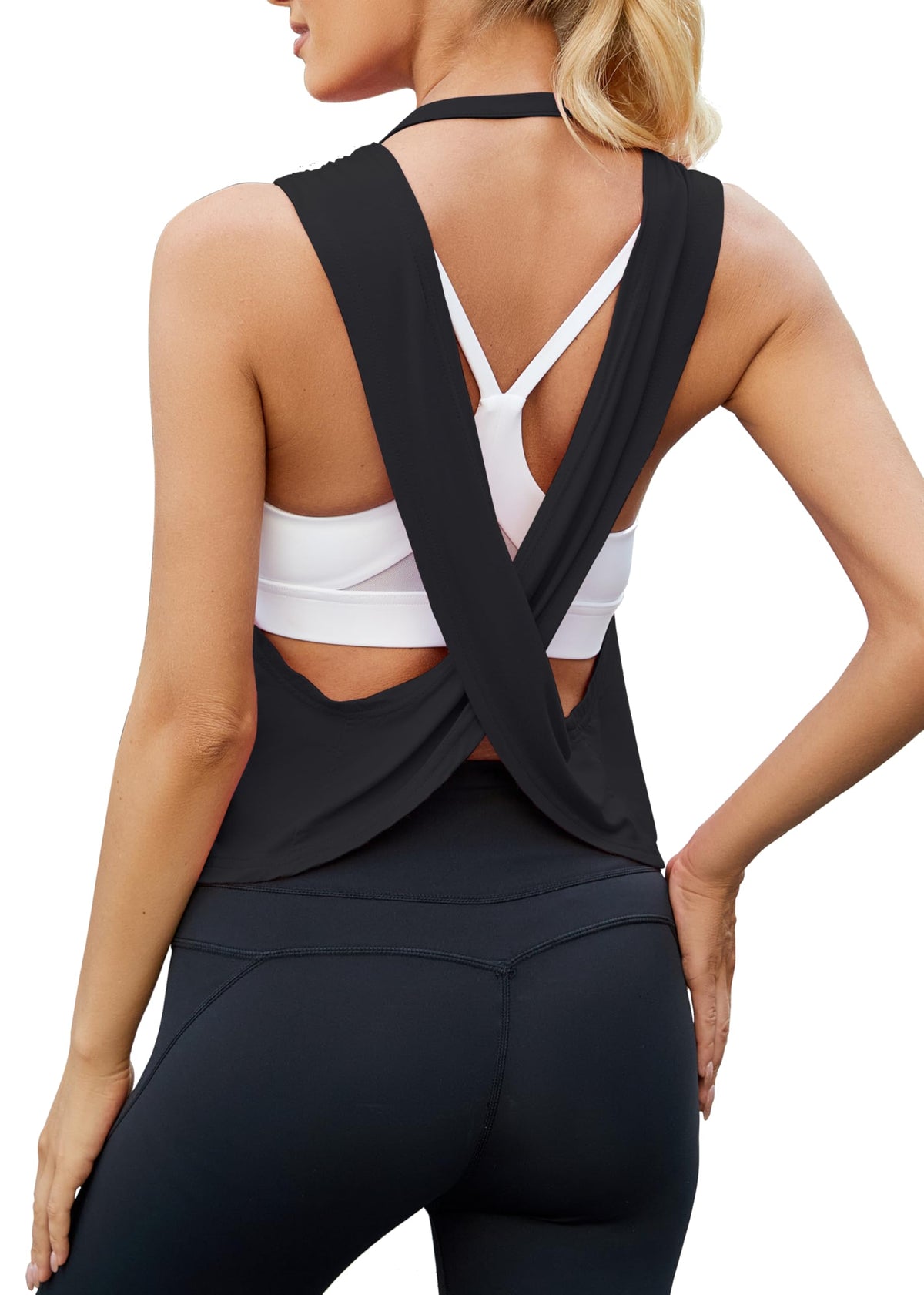 Mippo Workout Tops for Women Open Back Shirts Cropped Athletic Tank Top