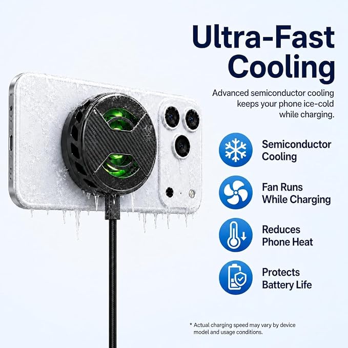 Magnetic Phone Cooler with 15w Fast Wireless Phone Charger Funtion | RGB LED