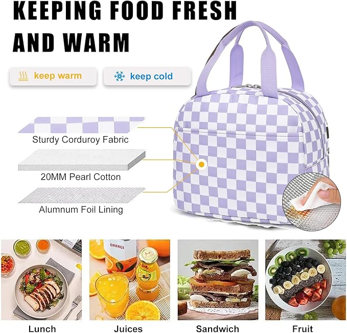 Girls School Backpack Set - Teens Kids School Bag Bookbag with Lunch Box Pencil Case for Elementary Middle School (Checkered Purple)
