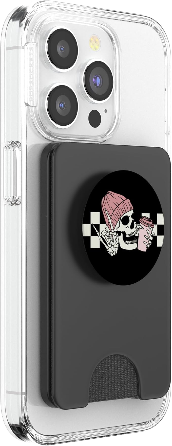 Skeleton Peace Sign Coffee Checkerboard PopSockets Adhesive PopGrip