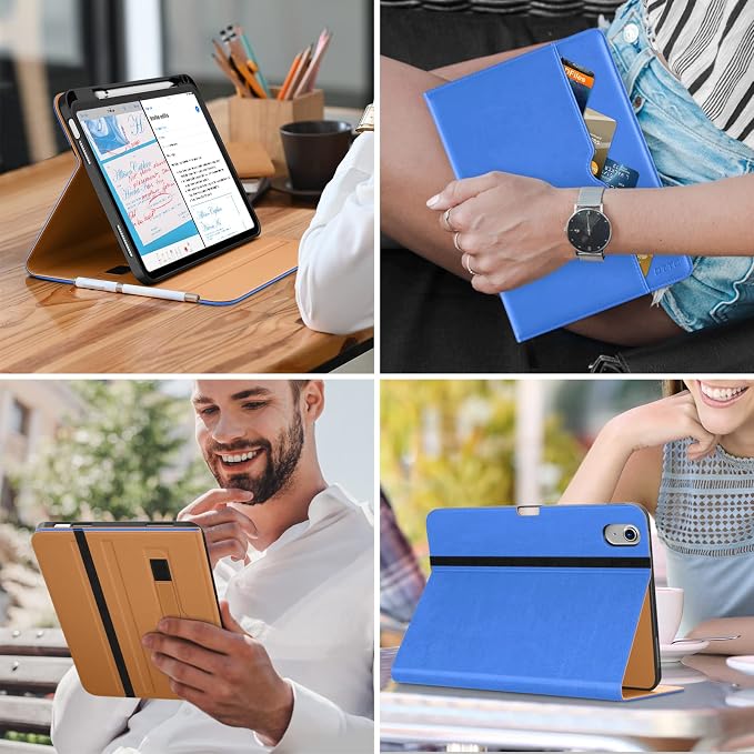 DTTO for iPad (A16) 11th Generation 11-inch &amp 10th Gen Case Brown | Premium Leather Business Cover with Pencil Holder Hand Strap &amp Pocket Corner Protection Auto Sleep/Wake for Work &amp