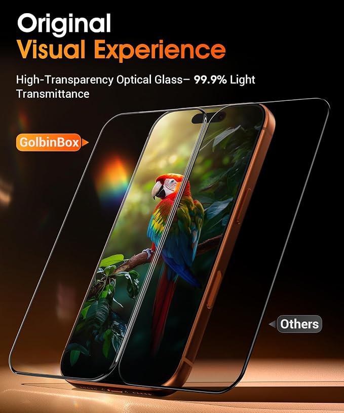 GolbinBox for iPhone 17 Pro Screen Protector 3D Full Coverage 2 Pack | tempered glass with 9H+ hardness anti-fingerprint coating responsive touch and roller tray installation