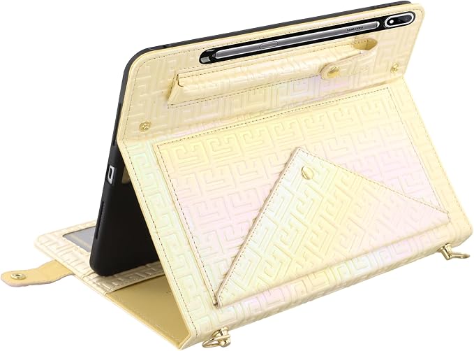 Handbag Case for Samsung Galaxy Tab S10 FE/S9 FE 10.9/S9/S8/S7 11 Techcircle Folio Stand Crossbody Wallet Protective Cover with S Pen Holder &amp Card Slots Hand Strap &amp Shoulder Strap Black