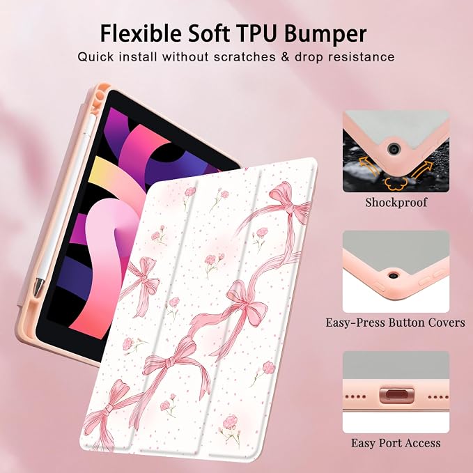 Joyland Brown Leopard Floral for iPad 6th/5th Generation 9.7 Inch 2018/2017Air 2/Air 1 CaseBuilt-in Pencil Holder with Shockproof Cover Transparent Back Shell Auto Wake/SleepBlack