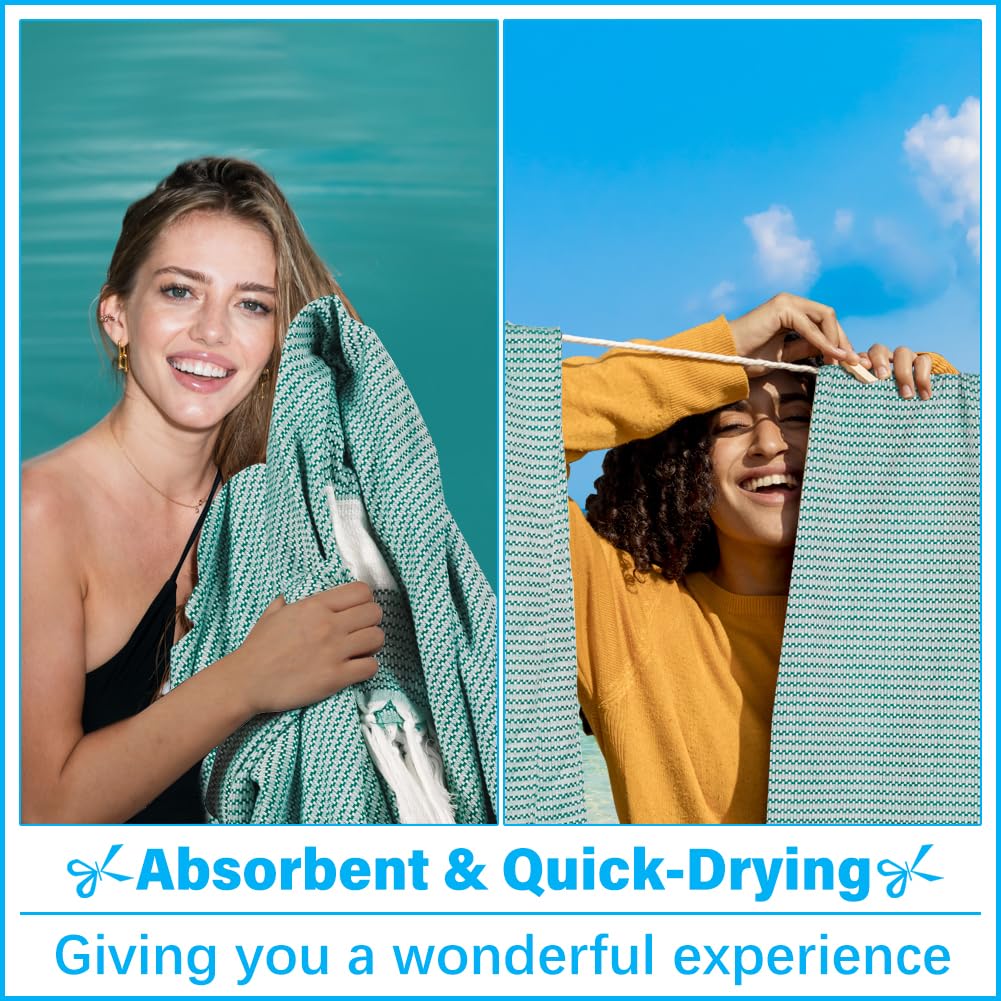 Vikumond Turkish Beach Towel Blanket Oversized 88x82 Inch Quick Dry Teal