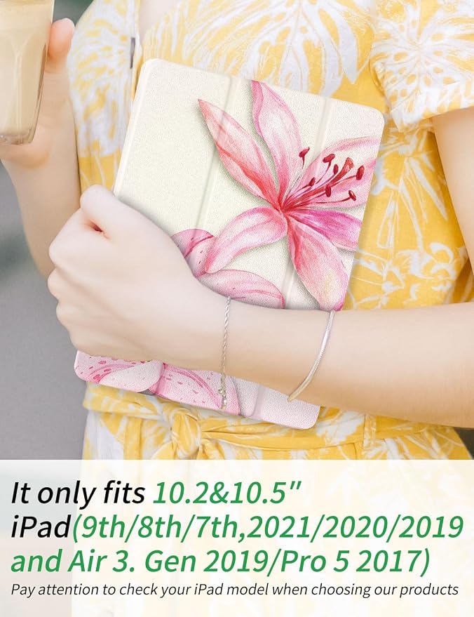 Case for iPad 9th/ 8th/ 7th Generation Case 10.2&amp10.5 Inch (2021/2020/2019 Release) Slim Lightweight Soft Trifold Back Cover with Pencil Holder &amp Auto Sleep/Wake Cover Cherries Cheetah Bows