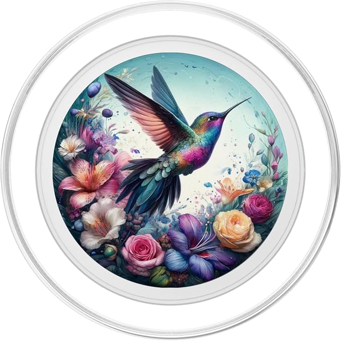 Aesthetic Floral Flowers Hummingbird Illustration Art PopSockets Adhesive PopGrip