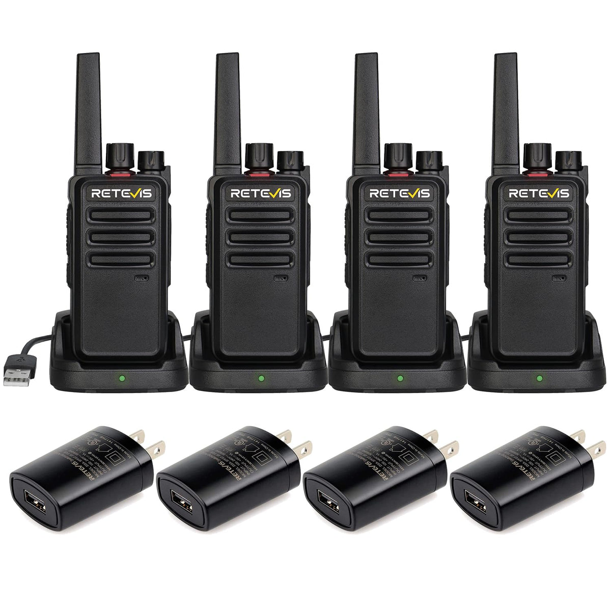 Retevis RT68 Walkie Talkies for Adults, 2 Way Radios Long Range, Hands Free, 1200mAh Battery, Portable Walkie Talkie Rechargeable with USB Charging Base, for Hunting Hiking (4 Pack)
