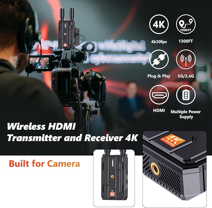 Wireless HDMI Receiver,Receiver Only,Plug&Play 1300FT Los Range 4K Wireless HDMI Extender with 0.1S Latency,for Streaming from DSLR/PC/Laptop to TV,Monitor,Projector