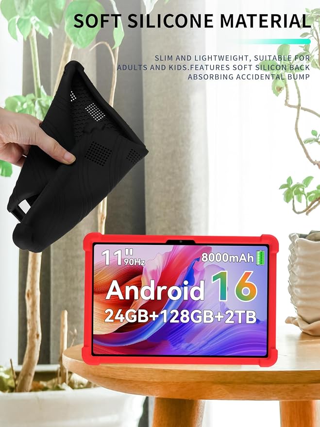 Case for KINGRID T90 11 inch Android 16 TabletWUNIAK Shock Proof Lightweight Stand Rubber Shell Protective CoverKids Friendly Soft Silicone Adjustable Stand CoverBlack