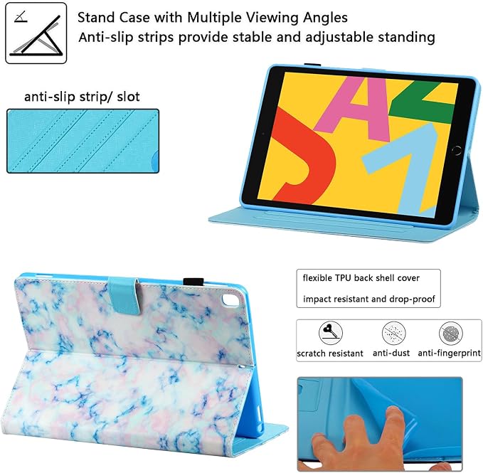 for Apple iPad 9th/8th/7th Generation 10.2 Inch Case 2021/2020/2019Smart PU Leather Folio Stand Magnetic Wallet with Card Pockets [Auto Wake/Sleep] Soft TPU Shockproof Cover Pink Beach Sea