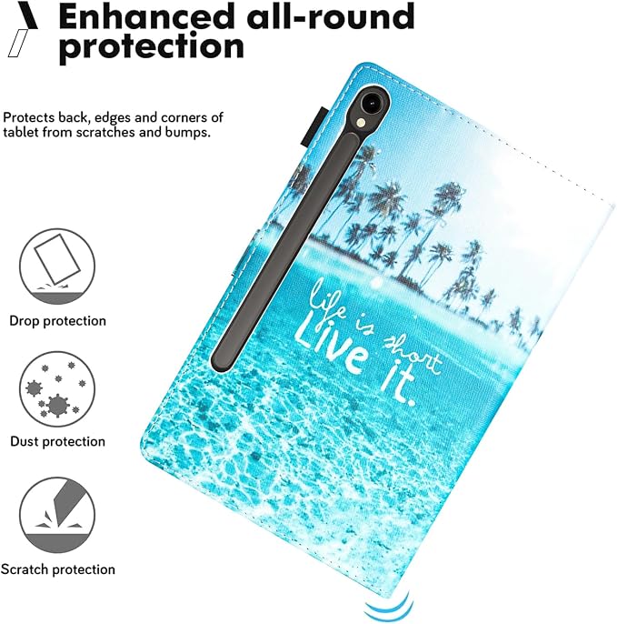 Case for Samsung Galaxy Tab S10 Lite/ S10 FE/ S9 FE 10.9 InchX400/X520/X510 Auto Wake/Sleep Premium PU Leather Folding Stand Cover with Pen Holder &amp Multiple Viewing Angles - Beach