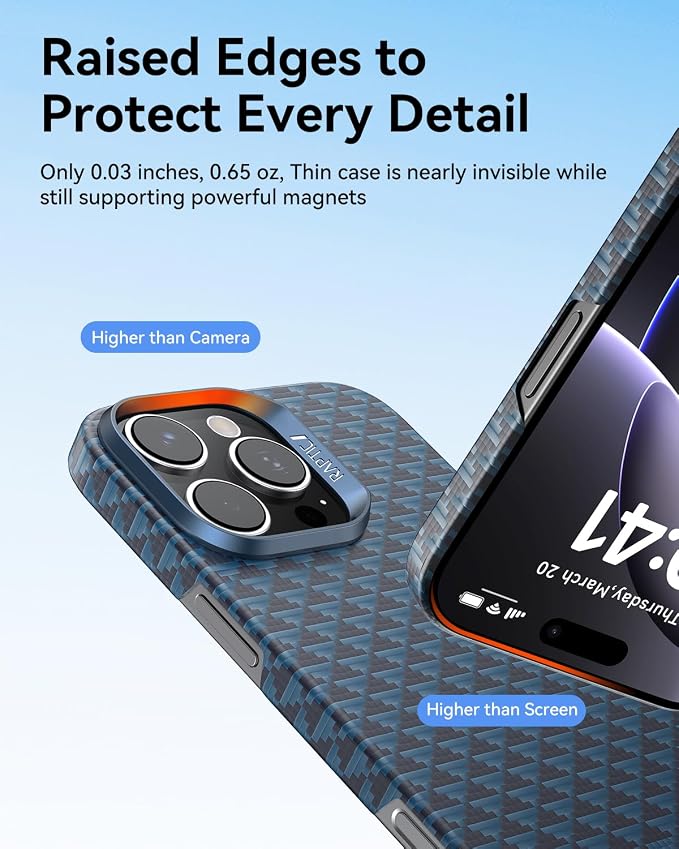 RAPTIC Aramid Fiber Case for iPhone 16 Pro Compatible with MagSafe Non-Slip &amp Slim 600D Aramid Fiber [Military Grade Drop Tested] Anti-Scratch Shockproof Protective Case 6.3 inch Black