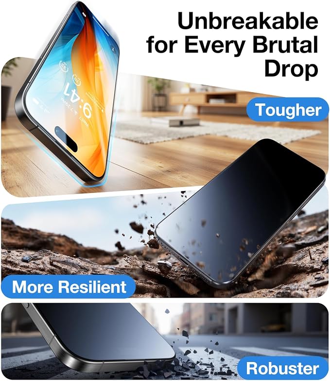 UltraGlass Unbreak Top 9H+ Glass for iPhone 15 Screen Protector (12FT Military Grade Shatterproof &amp Longest Durable) Screen Protector iPhone 15 Tempered Glass Full Coverage 2 Pack