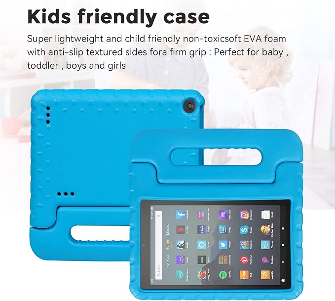 Kids Case for Fire 7 Inch Tablet 9th/7th/5th Generation Tablet (2019/2017/2015 Release) Kid-Proof &amp Shockproof Case Sturdy Soft Durable EVA Protective Cover with Convenient Handle Blue | Foldable