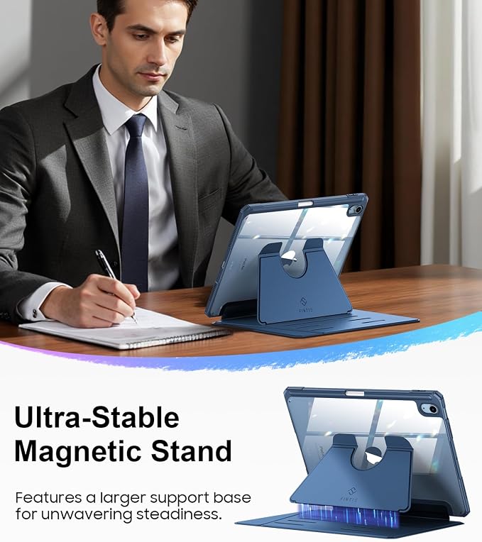Fintie Case for iPad Air 11-inch &amp iPad Air 5th/4th Generation 10.9-inch | Portrait &amp Landscape Viewing Magnetic Stand Clear Hard PC Back Cover Pencil Holder Auto Wake/Sleep Blue