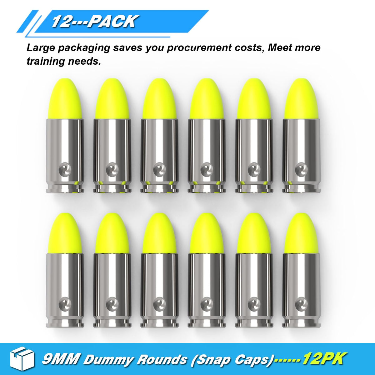 Artemis 9mm Snap Caps Dummy Rounds Practice Rounds - Closed Weight & Precise Size for Safe Firearm Training, Fault Diction Test and Dry Fire Practice（ 12Pcs ）