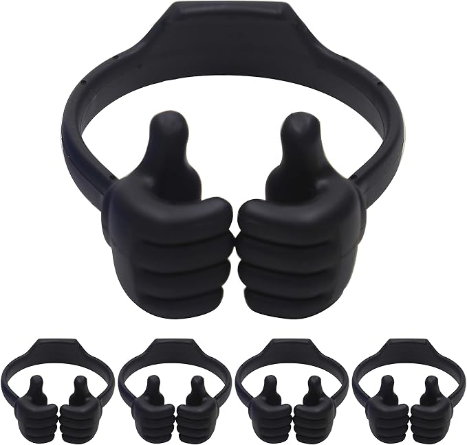 Honsky Cell Phone Tablet Stands (Pack of 5) Thumbs-up Cellphone Holder Tablet Display Stand Mobile Smartphone Mount Cradle for Desk Desktop - Universal Multi-Angle Cute Black