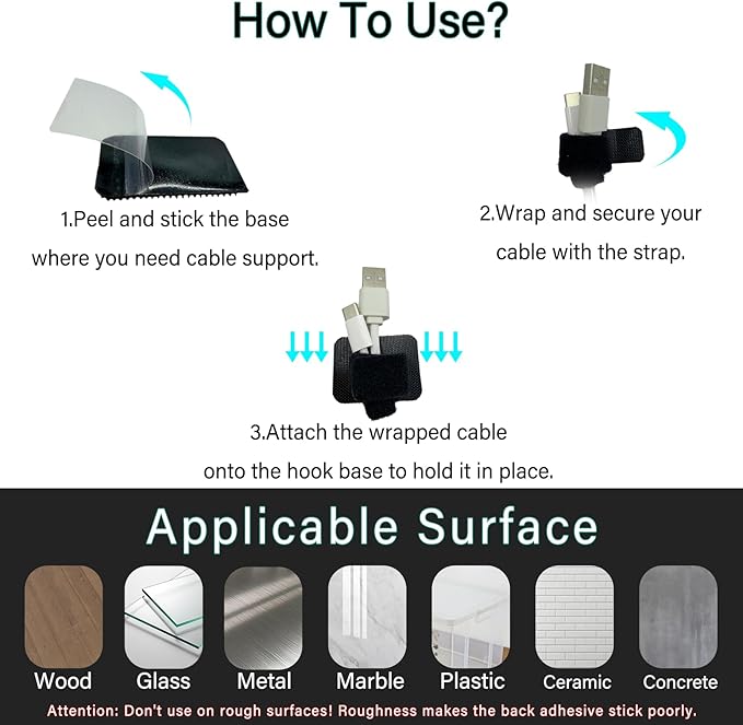 Under Desk Cable Management, Adjustable Hook and Loop Cord Ties, Reusable Wire Organizer, Low-Profile Cable Hider for Cord Management System (15)