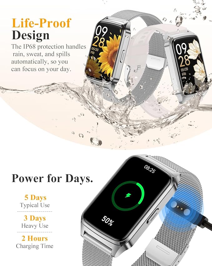 Fitness Tracker Watch for Women Men, Step Counter Compatible with iPhone Android, IP68 Waterproof Activity Tracker with Sleep Monitor, 110+ Sports Pedometer (Minimalist, Cold Steel Silver, 1.57)