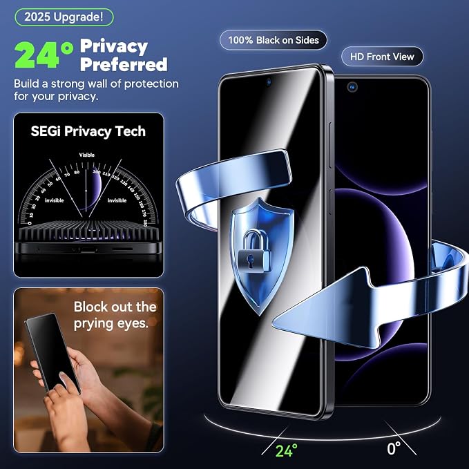 WSKEN for Samsung Galaxy S25 edge Privacy Screen Protector - [24° Anti-Spy] [0.02s Fingerprint Unlock] [Auto Dust Remove] [Zero Bubble] Top Durable 9H+ Tempered Glass Case Friendly 2 Pack