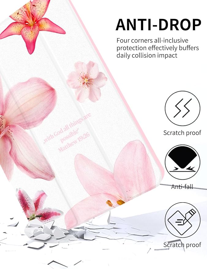 Case for iPad 9th/ 8th/ 7th Generation Case 10.2&amp10.5 Inch (2021/2020/2019 Release) Slim Lightweight Soft Trifold Back Cover with Pencil Holder &amp Auto Sleep/Wake Cover Cherries Cheetah Bows