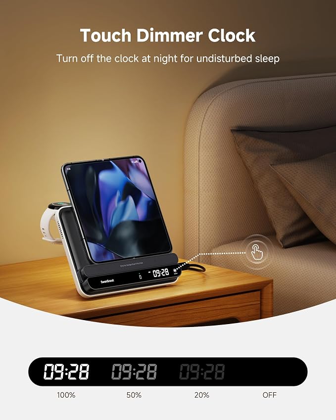 Dual Phone Wireless Charger for iPhone 17/16/15/14 Series for Galaxy S25/S24/S23/S22 for Pixel 9 Pro Fold/8/7 Only for Pixel Watch 3/2(Not for Watch 4/1) Fitbit Versa 4/3/Sense 2 SwanScout 710FG2