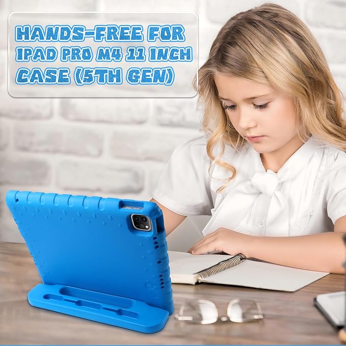 Heavy Duty Kids Case for iPad 10th/11th(A16) Pencil Holder Stand | Rugged Protection Cover for 11/10.9-inch iPad 2025/2022 Lightweight EVA Foam Anti-slip for Home School Travel Blue