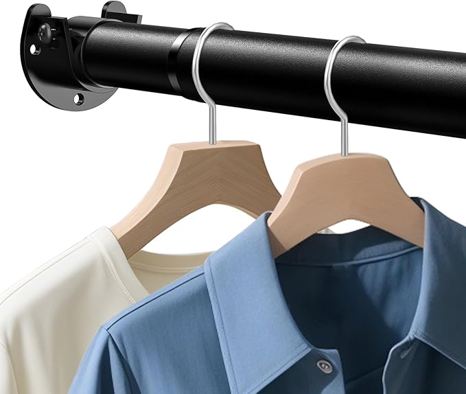 Closet Rod 17-99 IN, Heavy Duty Closet Rods for Hanging Clothes, Adjustable Closet Rods for Wardrobes Storage Laundry RV Bathroom, Easy Install, Black