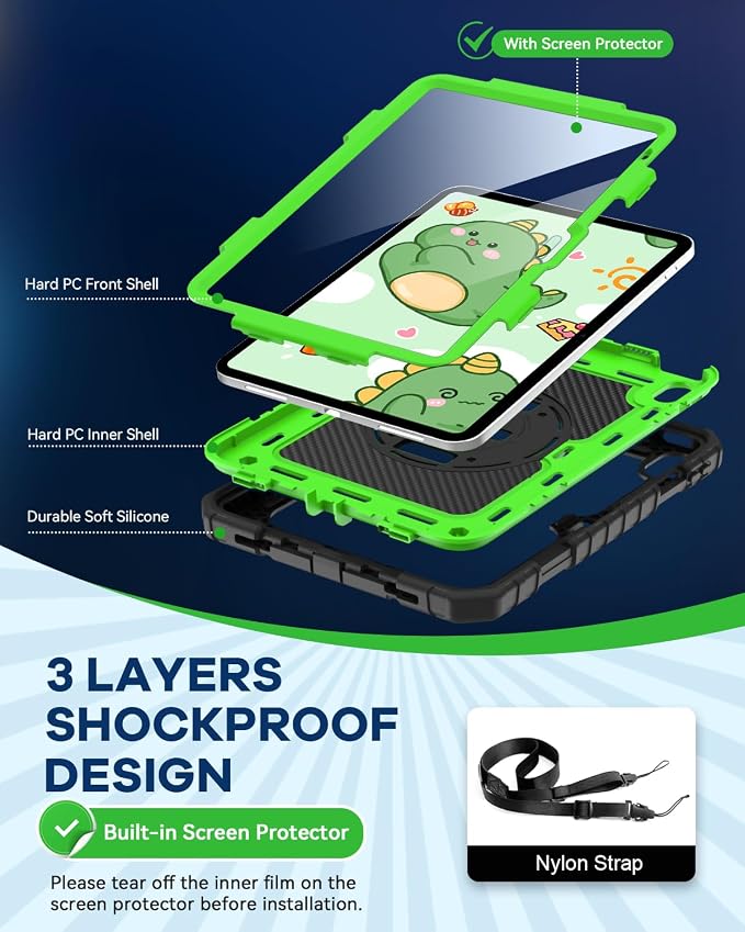 Cantis Case for iPad 9th/8th/7th Generation with Screen Protector iPad 10.2 Case 2021/2020/2019 with 360 Degree Rotating Stand/Shoulder Strap/Pencil Holder Alpine Green