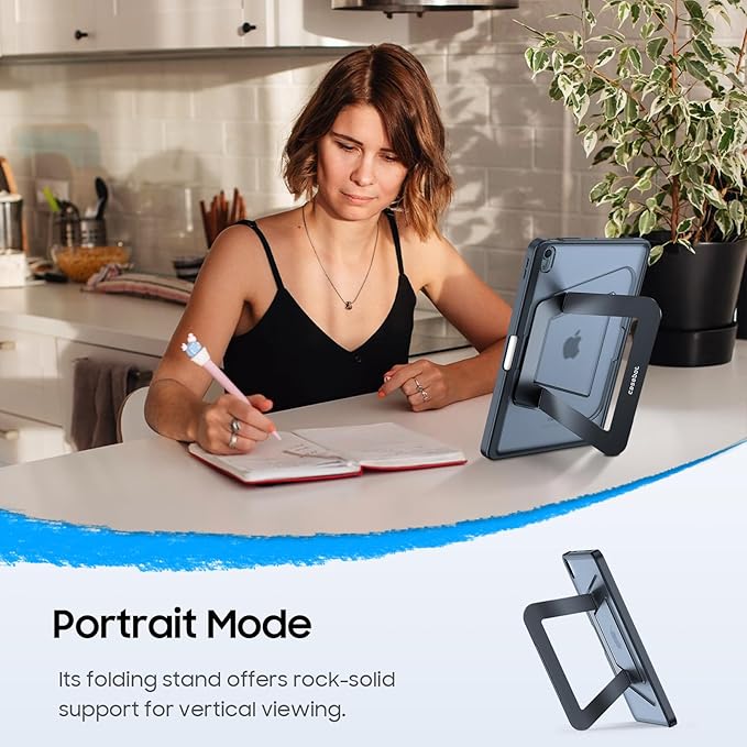Fintie Shockproof Case for iPad Air 11-inch &amp iPad Air 5th/4th Gen 10.9 in | Slim Frosted Hard Back Cover Multi-Angle Viewing Built-in Kickstand &amp Pencil Holder Anti-Scratch Black