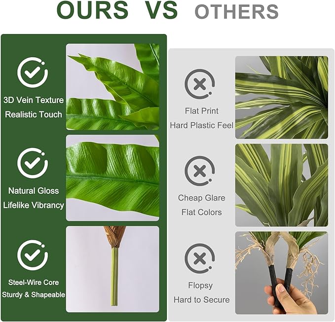 4 Pcs Artificial Greenery Stems Fake Bird Nest Fern Faux Branches Artificial Plants Realistic Fake Dracaena Realistic Plants for Indoor Outdoor Porch Patio Home Office Living Room Decor (Bright Green)