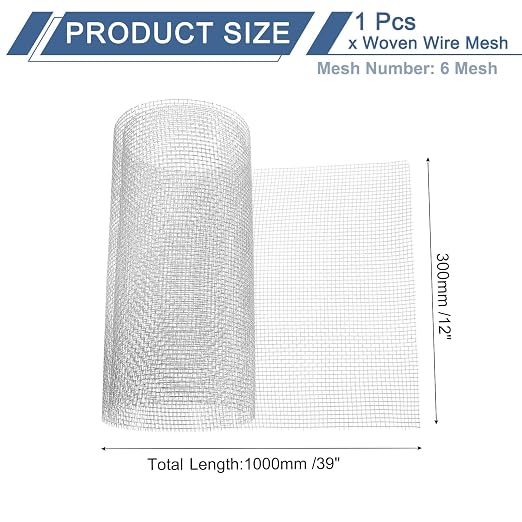 uxcell 6 Mesh 39" x 12" Woven Wire Mesh, 304 Stainless Steel Air Vent Filter