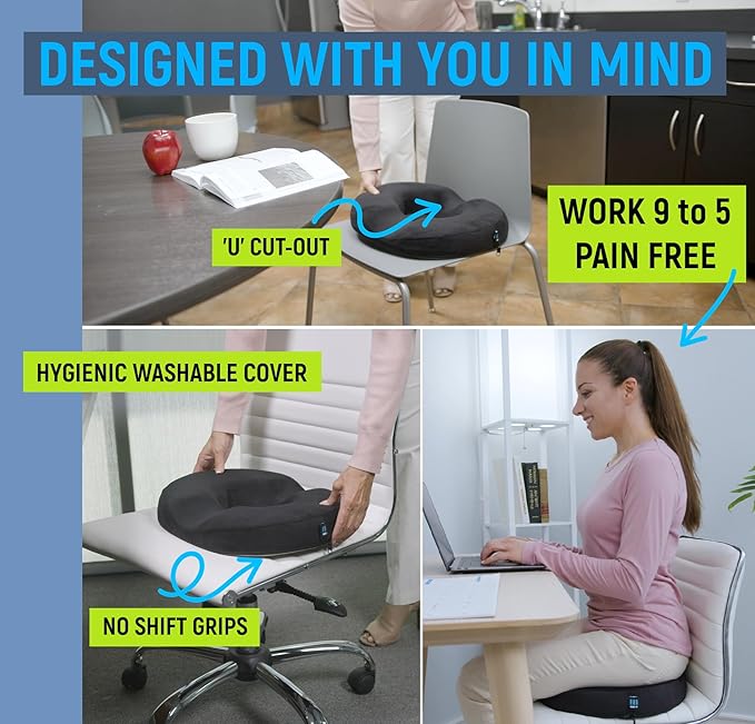 Deluxe Donut Pillow for Tailbone Pain Relief with Machine Washable Water Resistant Cover, Hemorrhoid Pillow for Sitting, Orthopedic Donut Seat Cushion for Bed Sores, Pregnancy, Coccyx, Sciatica