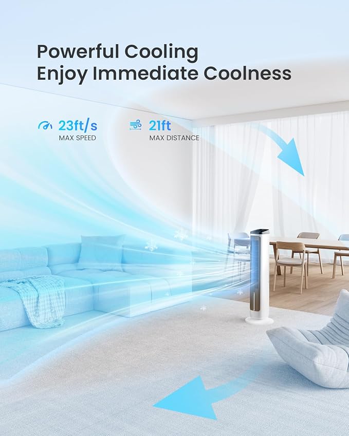 PNTCK Tower Fans with Ice Packs, 12H Timer, 4 Modes, 3 Speeds, 20FT Remote, 80° Oscillating, 36” Portable Evaporative Air Cooler with Remote Control, Platinum Swamp Cooler for Bedroom, Living room