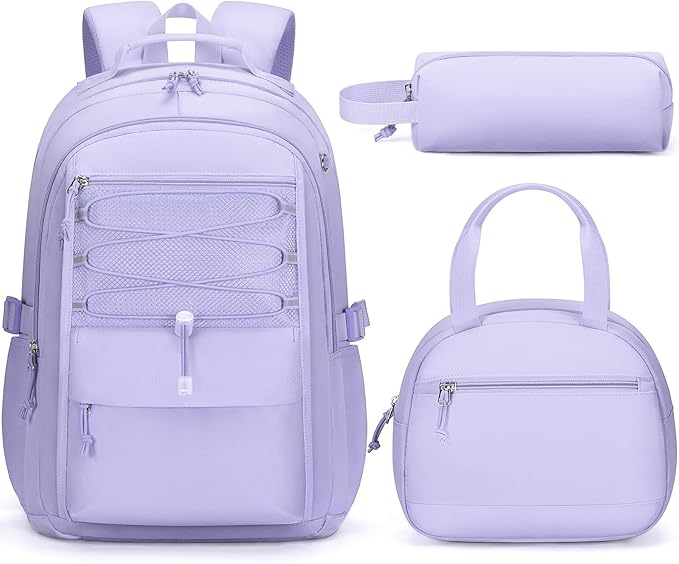 Fimibuke Kids Backpack for Girls, 3 PCS Waterproof Girls Backpack with Lunch Box & Pencil Case, Lightweight Bookbag Set for Kids Teen Girl Travel School Bag for Elementary Middle High School Students