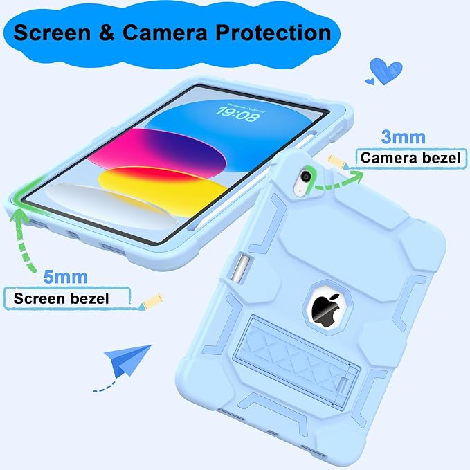 Case for iPad 11 11th Gen (A16) 2025 &amp 10th Gen 2022 10.9 Purple+Green | Kickstand | With Pencil Holder | Drop-Proof Silicone+Hard Shell | Raised Edge Protects Screen&ampCamera | Heavy Duty Pr