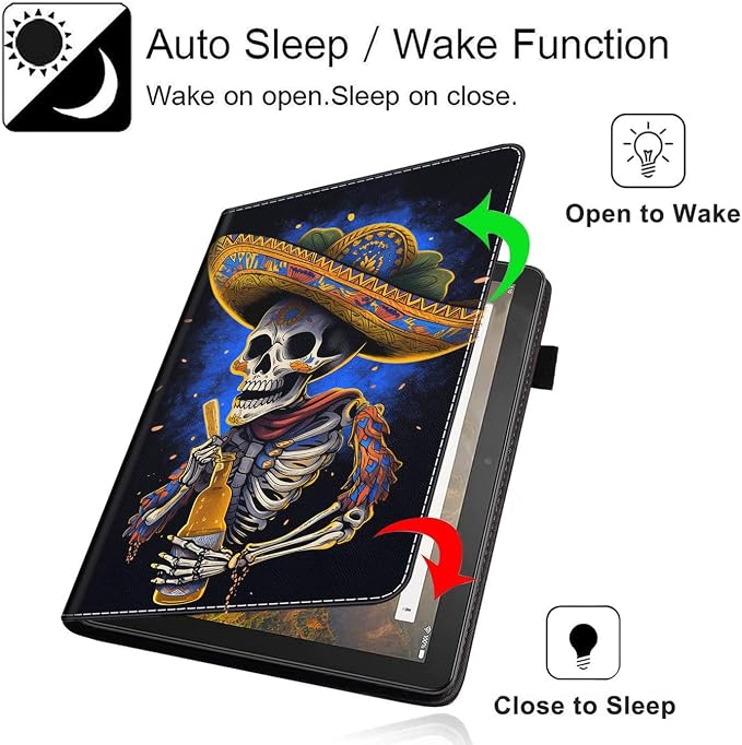 Case Cover for Amazon All-New Kindle Fire 7 Tablet (2022 Release-12th Generation) Latest Model 7 Slim Folding Stand Cover with Auto Wake/Sleep Dancing Skeleton in Mexican Costume