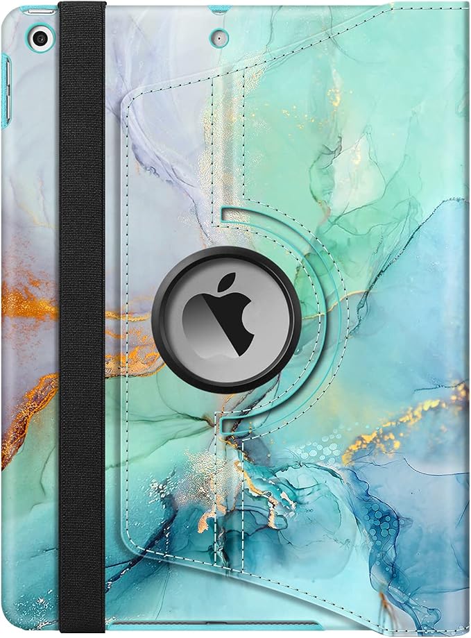 Fintie 360° Rotating Case for iPad 9th / 8th / 7th Generation 10.2 Inch | Swivel Stand Portrait &amp Landscape Viewing Shockproof Cover with Pencil Holder Auto Wake/Sleep Aqua Wave