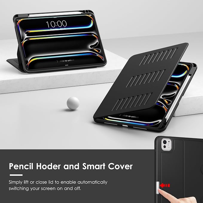 VIKESI Case for iPad Pro 11 inch (M5/M4) 2025/2024Multiple Angles Magnetic Stand CoverShockproof BackPencil Holderand Auto Sleep/WakeBlack