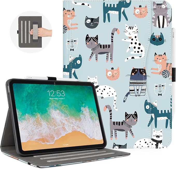 Lokigo Case for iPad (A16) 11th/10th Generation Aurora Forest | for iPad 11th-11 Inch/10th-10.9 Inch Stand Cover Pencil Holder/Hand Strap/Pocket Support Touch ID Auto Wake/Sleep