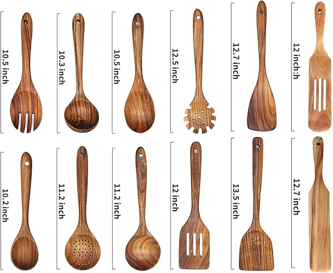 Wooden Spoons for Cooking,12 Wood Kitchen Utensils Set with Comfort Grip