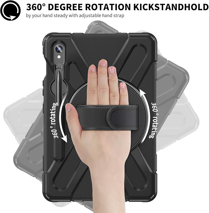 Case for Galaxy Tab S10 FE+ 13.1 2025 with Screen Protector+360 Rotating Hand Strap&ampStand+Shoulder Strap (Black)