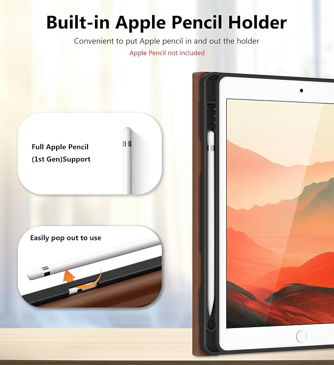 DTTO for iPad 9th/8th/7th Gen Case 10.2 Inch (2021/2020/2019) Brown | 360 Degree Rotating Premium Faux Leather Folio Stand Cover with Pencil Holder Auto Sleep/Wake Multiple Angles Hand Strap