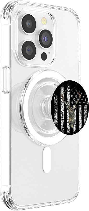 Deer Buck Hunting USA Flag Brown Camouflage Black PopSockets Adhesive PopGrip