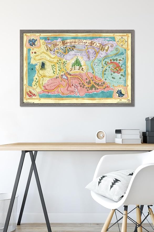 The Wizard Of Oz - Map Wall Poster, 34L" x 22.4W", Barnwood Framed Version