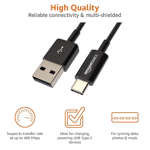 Amazon Basics USB-C to USB-A 2.0 Male Cable - 3 feet (0.9 meters) - Black 24 Pack of 5 120 count total Black