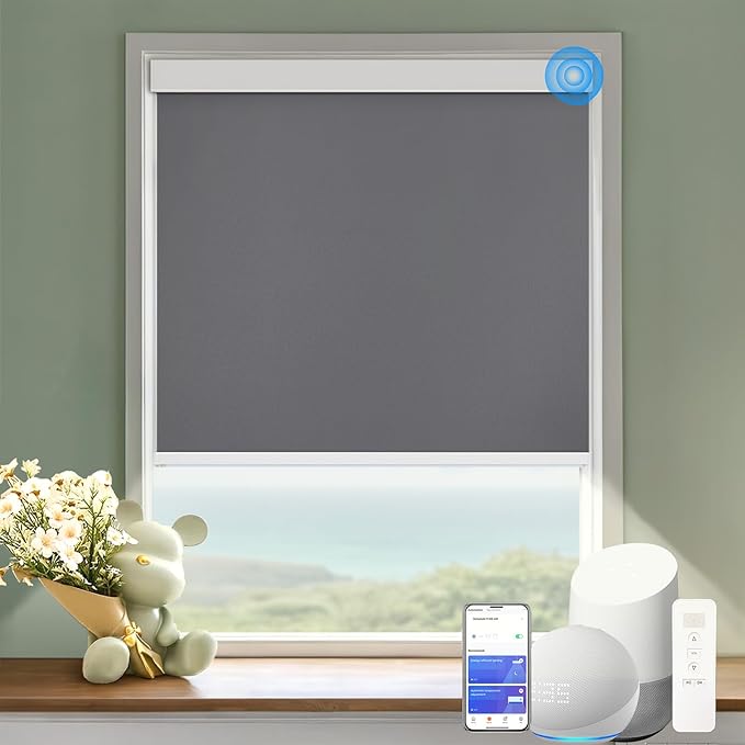 COOLWINDS Motorized Blinds with Remote Cordless Automatic Motorized Shades Custom Blinds for Windows Smart Curtains Compatible with Alexa Google Home(Blackout Thunder Grey,W56 x H72in)