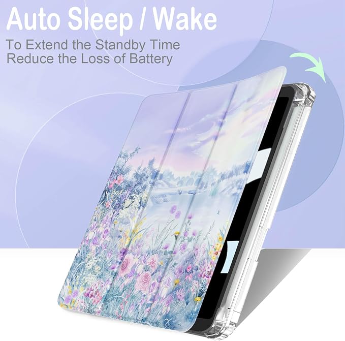 Feams Case for iPad mini 7 A17 Pro 2024/iPad Mini 6 2021 Slim Lightweight Trifold iPad mini 7 A17 Pro Case 8.3 Inch 2024 Clear Back Cover with Pencil Holder &amp Auto Sleep Blue Bow